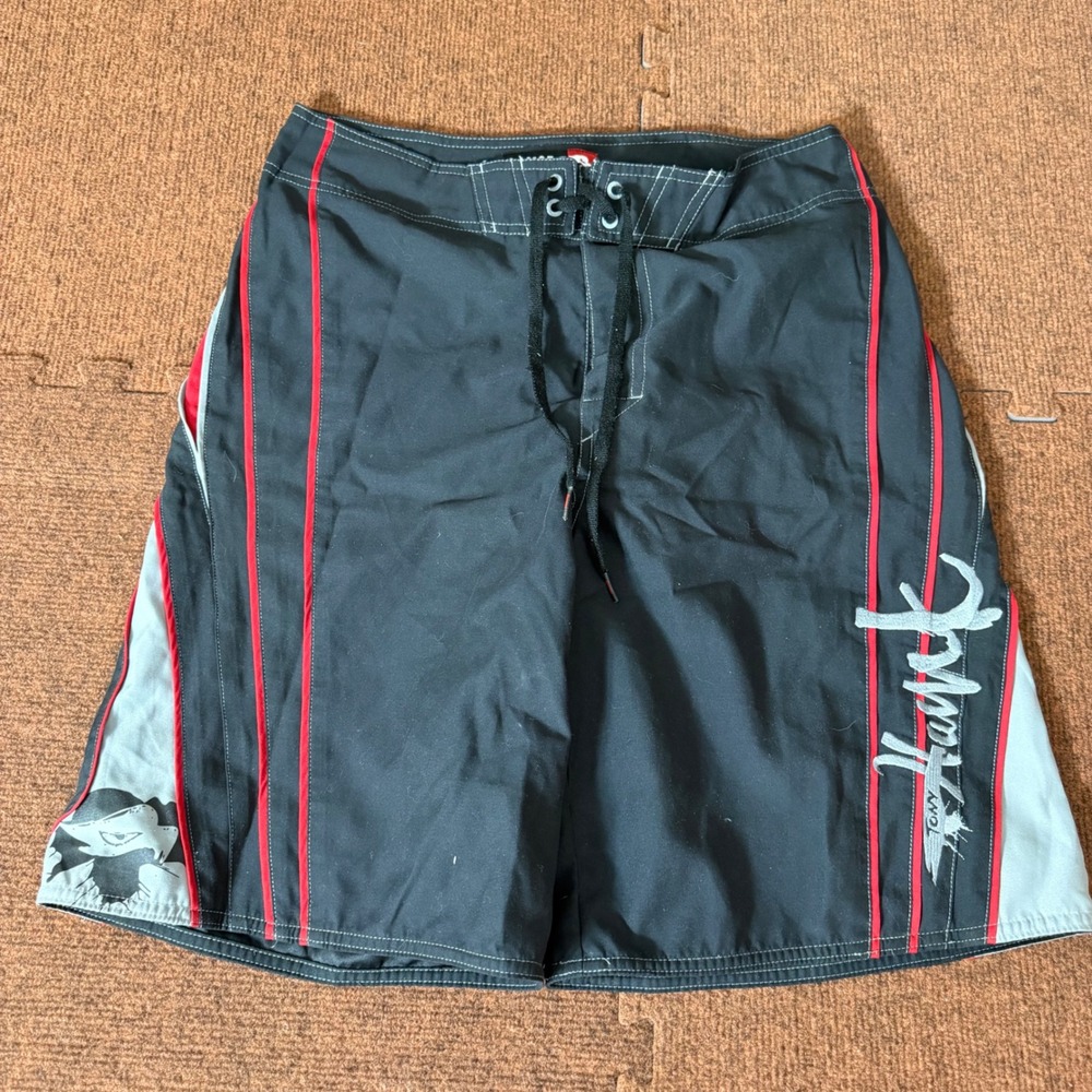 Tony Hawk Mens Board Shorts Black Red Grey Embroidered Logo Swim Trunks Size 32